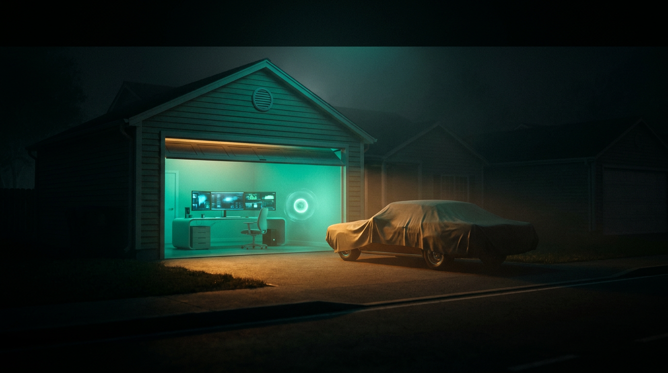The one glowing garage in the dark — your first agent just got hired